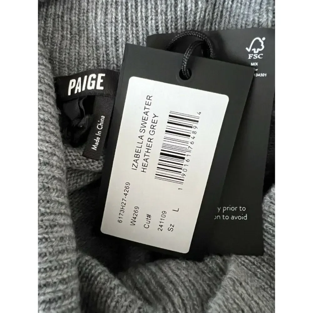 Paige Izabella wool Y2K Off-The-Shoulder Sweater Heather Grey L A001840
